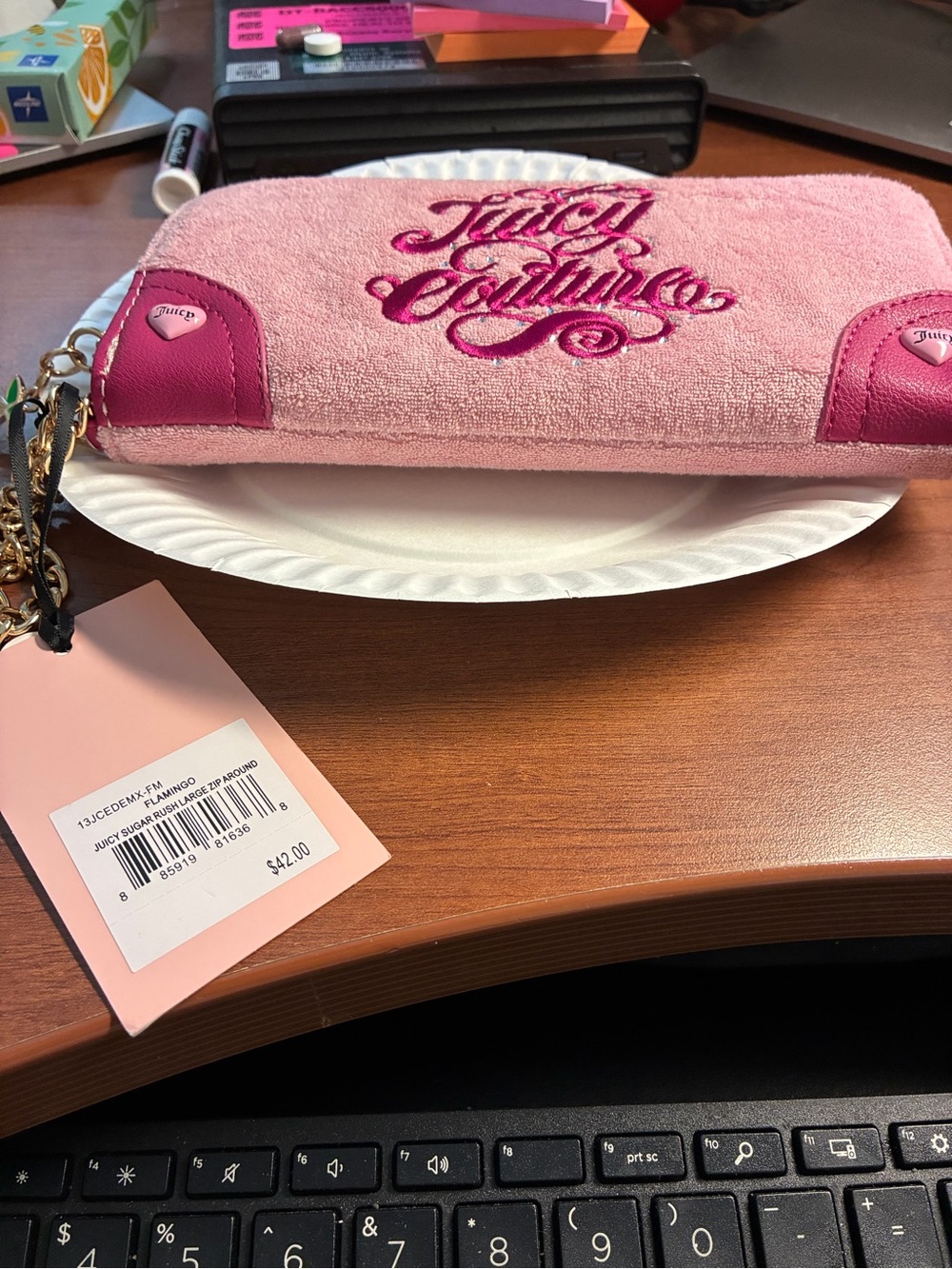 Juicy Couture Pink Embroidered Zip-Around Wristlet NWT